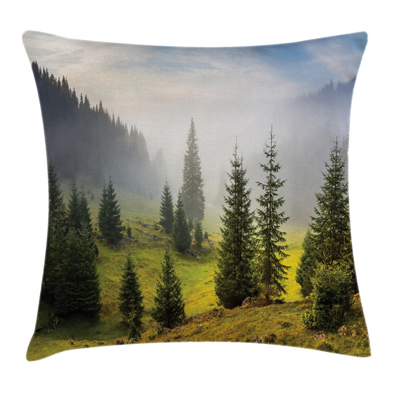 Green Trees on Meadow Pillow Cover