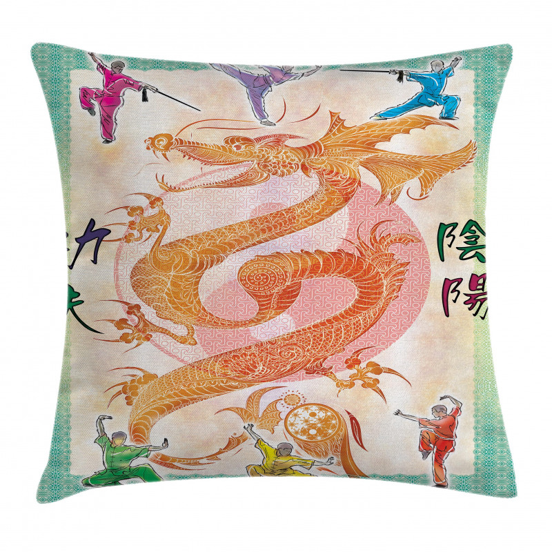 Colorful Dragon and Samurais Pillow Cover