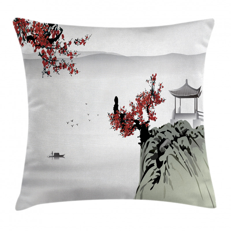 Cherry Blossoms and Boat Pillow Cover
