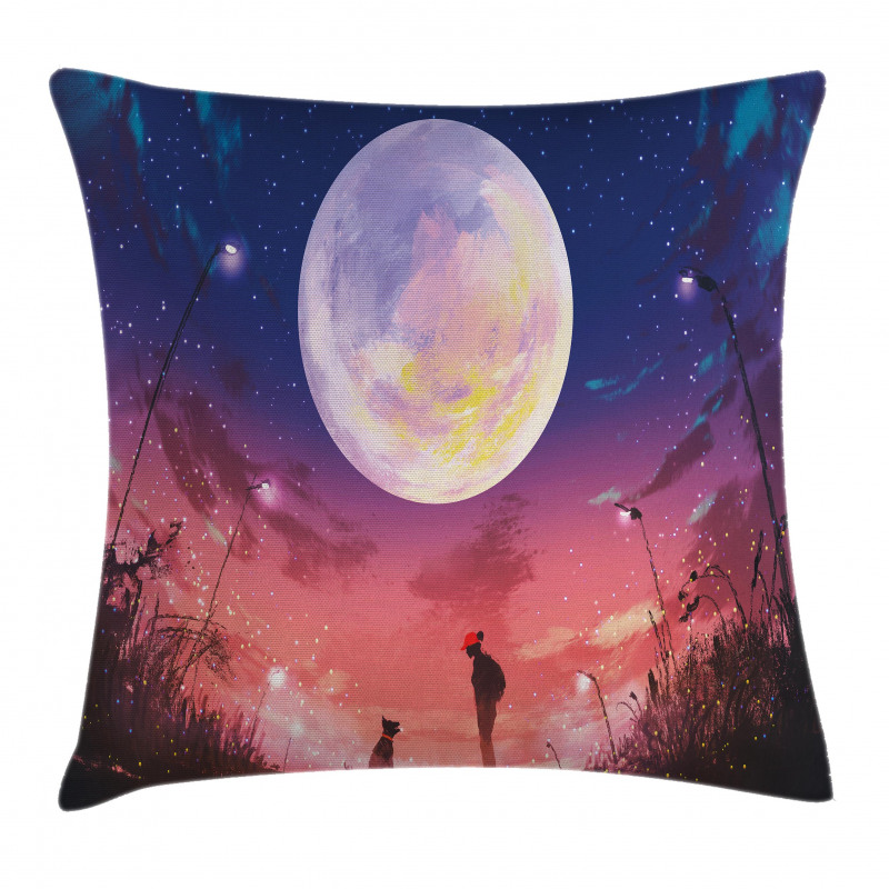 Dog Under Huge Moon Pillow Cover