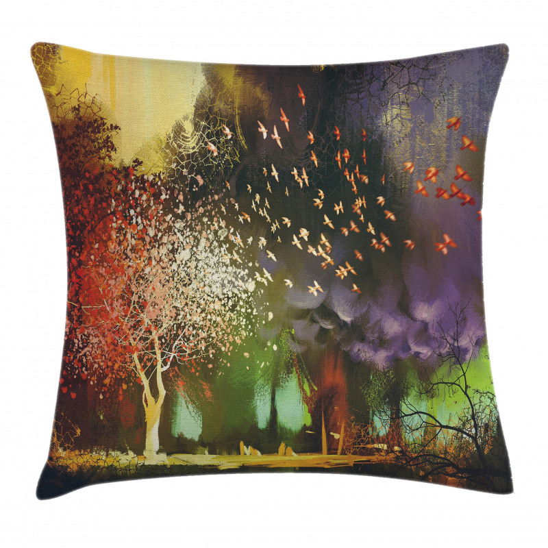 Mysterious Trees Birds Pillow Cover