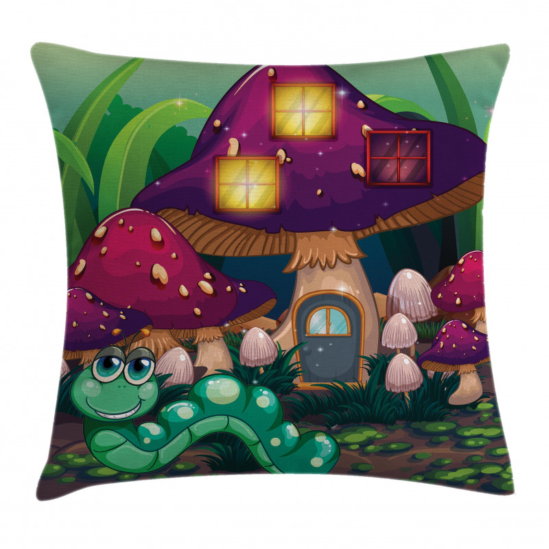 Worm Mushroom House Pillow Cover
