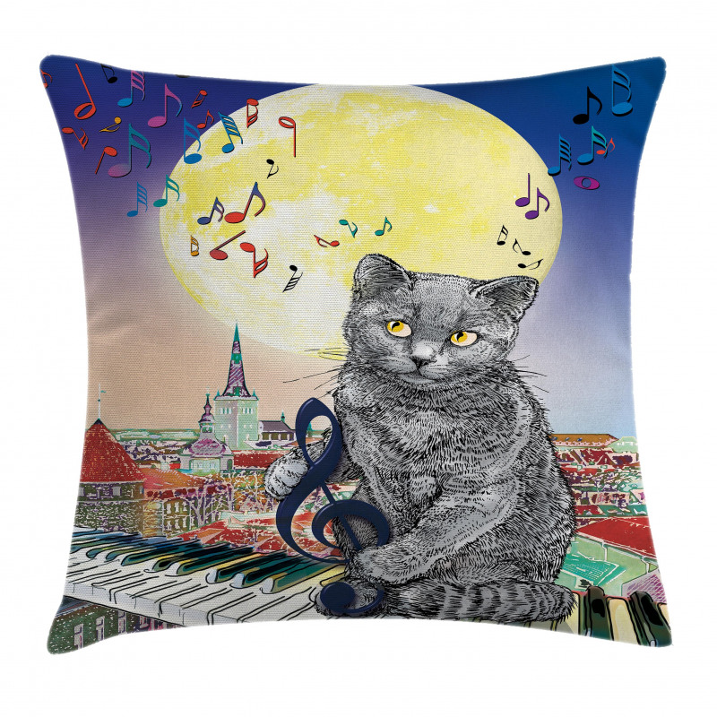 Musical Notes Cat Pillow Cover