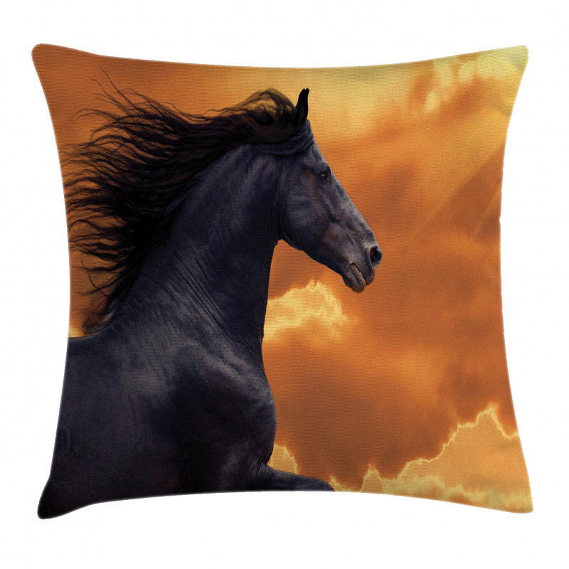 Galloping Friesian Horse Pillow Cover