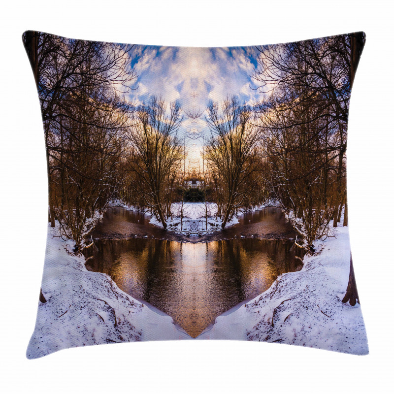 Snowy Winter Park Lake Pillow Cover