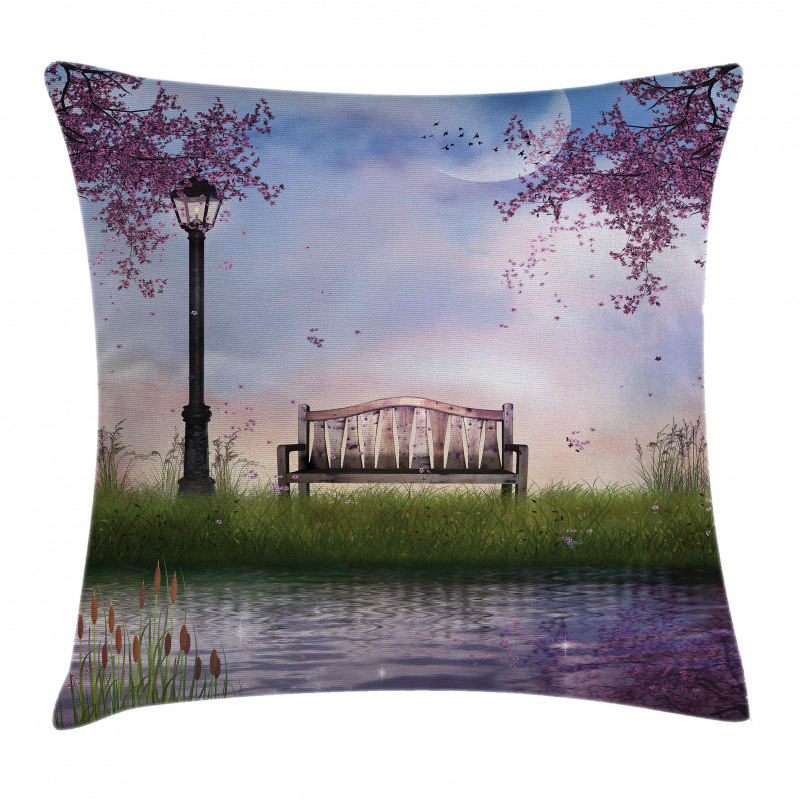 Bench Flowing River Moon Pillow Cover