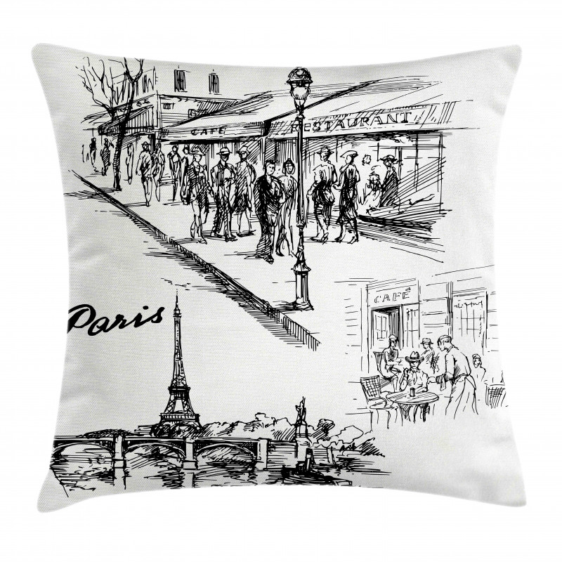 Retro Sketchy Paris Pillow Cover
