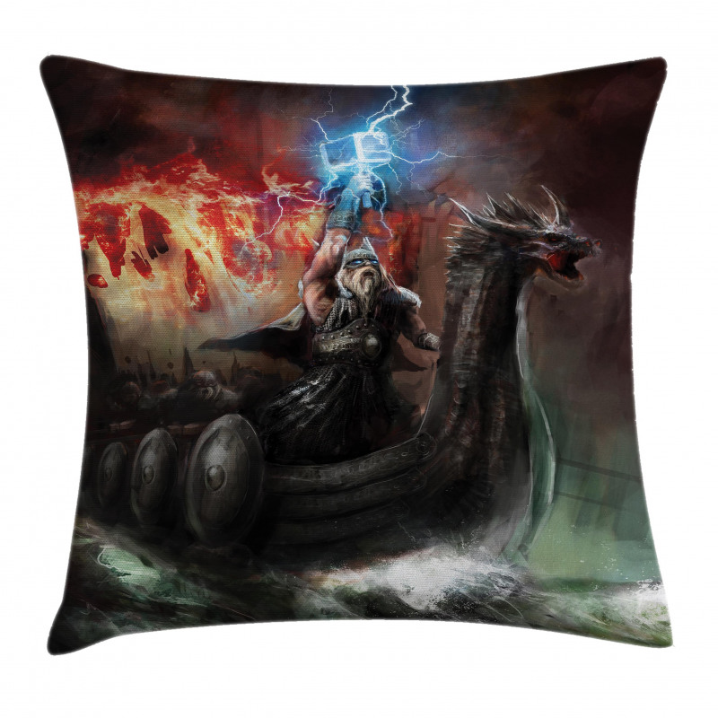 Vikings Boat Stormy Sea Pillow Cover