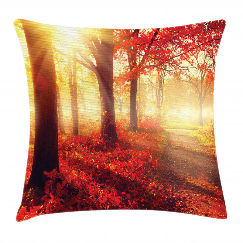 Misty Morning in Forest Pillow Cover