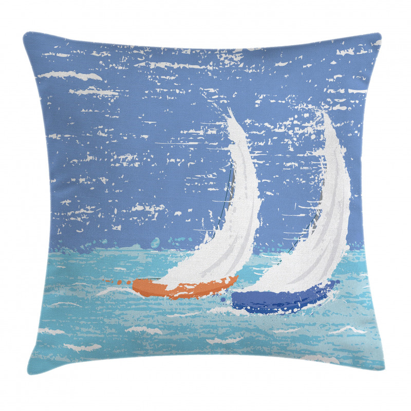 Grunge Sailboats Ocean Pillow Cover