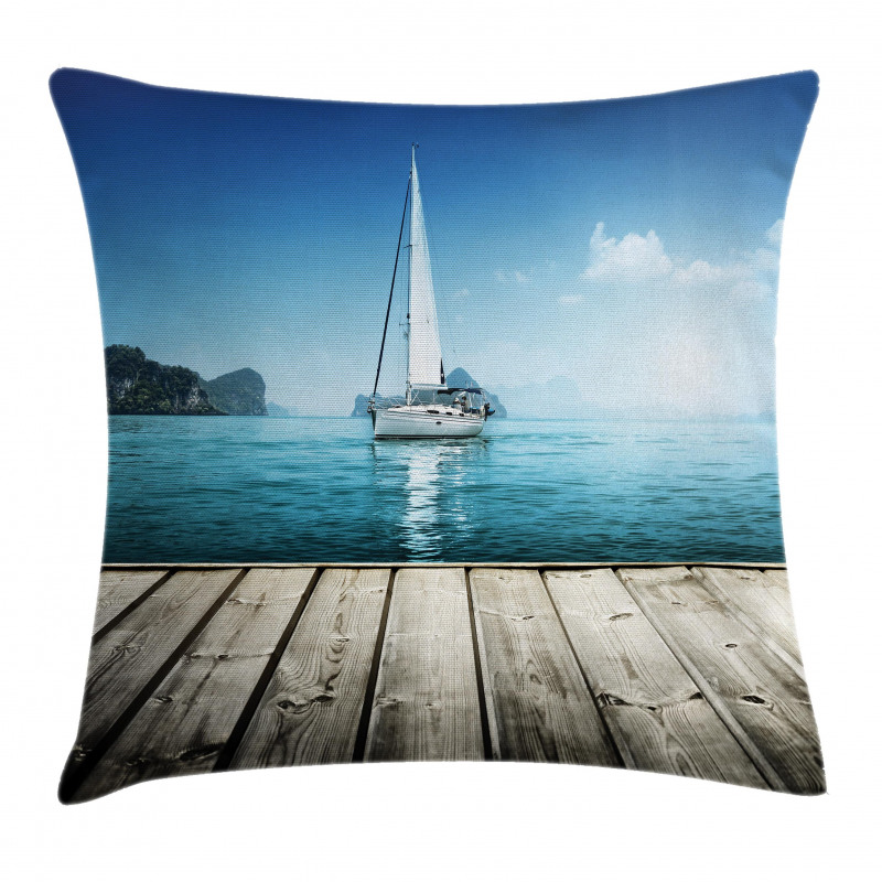 Yacht and Wooden Deck Pillow Cover