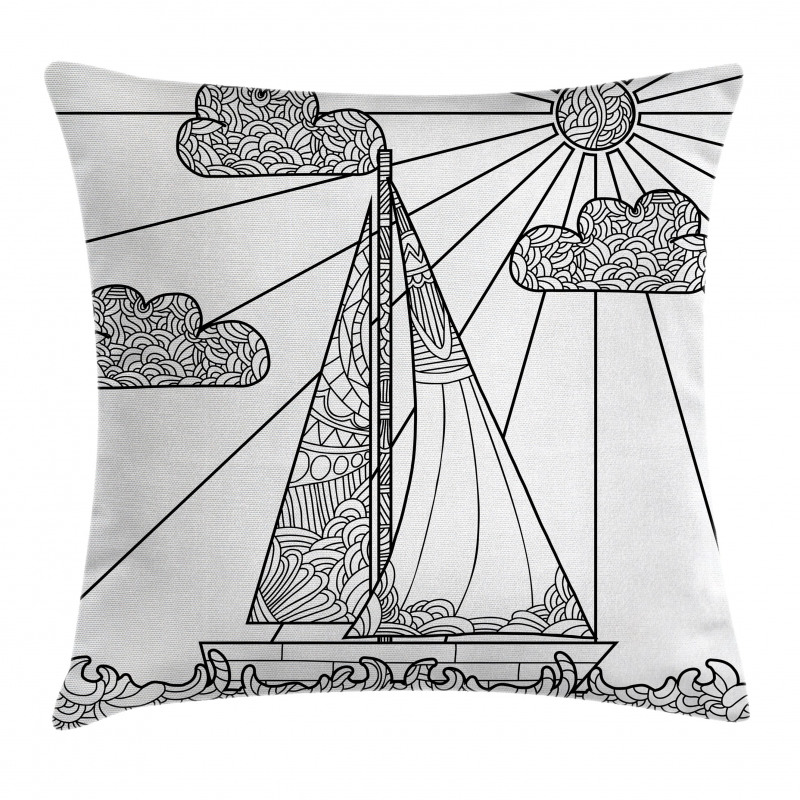 Doodle Boat on Waves Pillow Cover