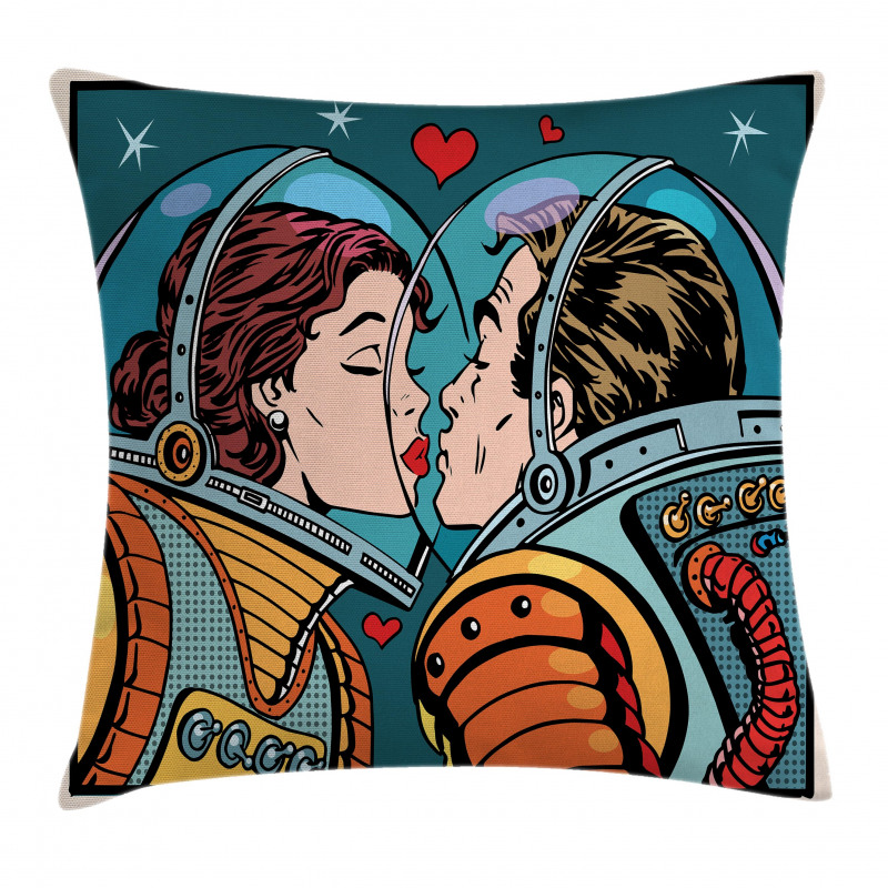 Cartoon Kiss in Space Pillow Cover