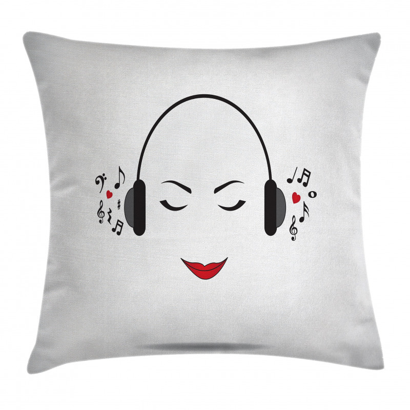 Lady Listening to Music Pillow Cover