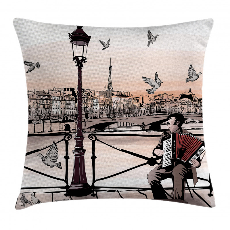 Music Accordionist Paris Pillow Cover