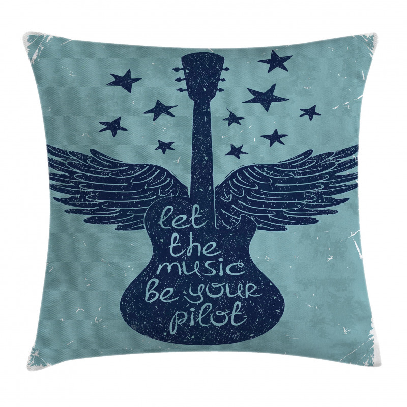 Music Guitar Wings Blue Pillow Cover