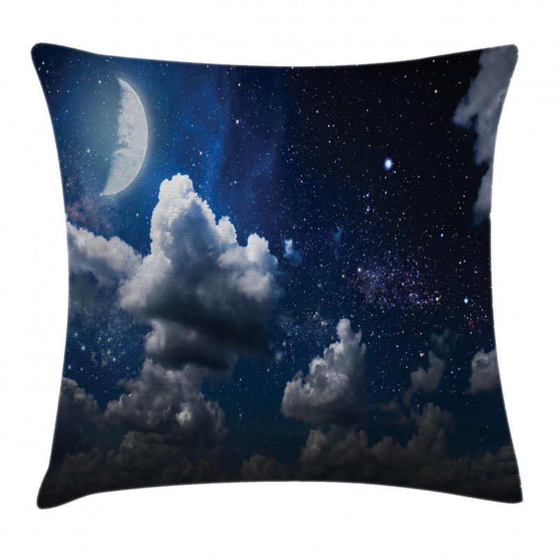 Moon Clouds Stars Night Pillow Cover