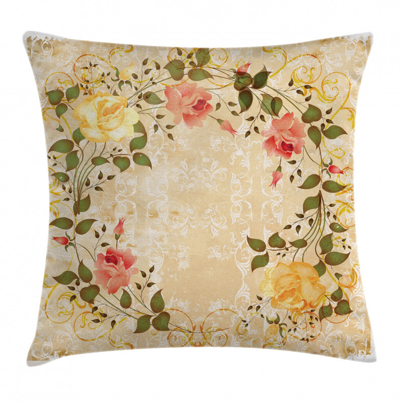 Leaves Roses Floral Pillow Cover