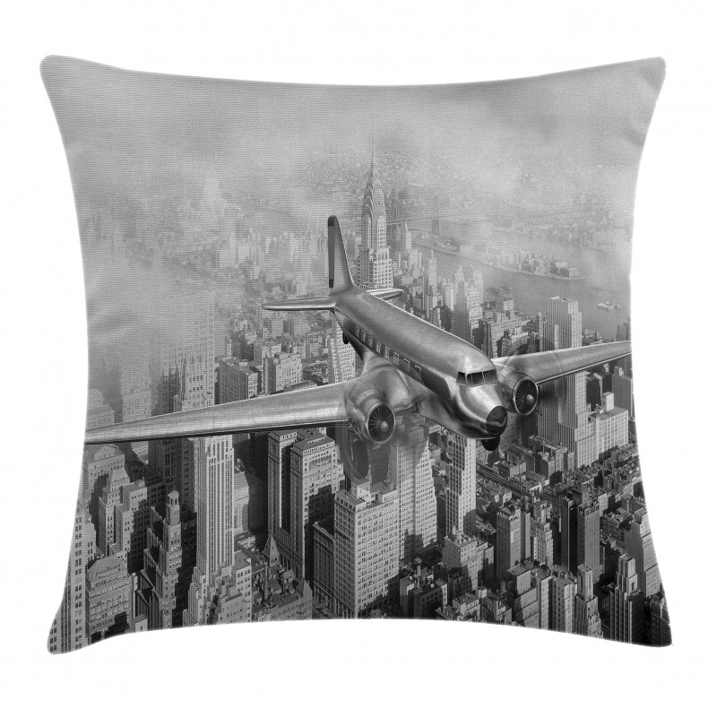 Flying Plane on New York Pillow Cover