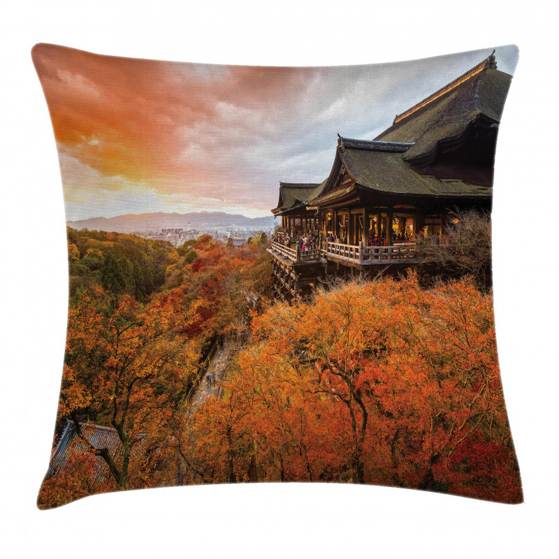 Japanese Building in Fall Pillow Cover