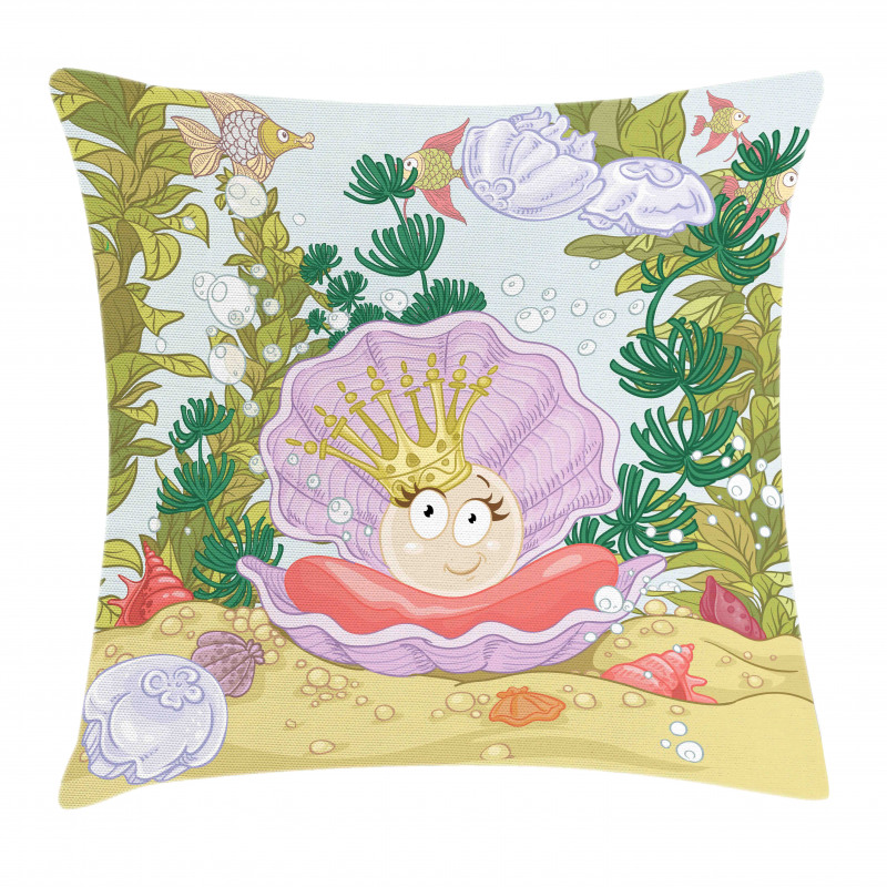 Cartoon Pearl on Shell Pillow Cover