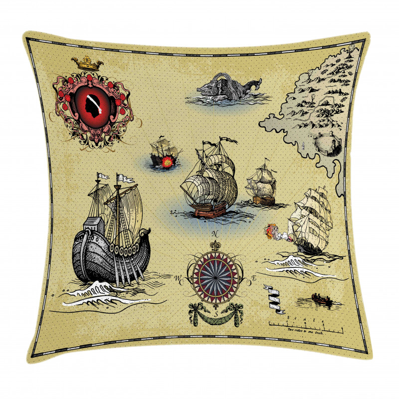 Antique Map Pirate Pillow Cover