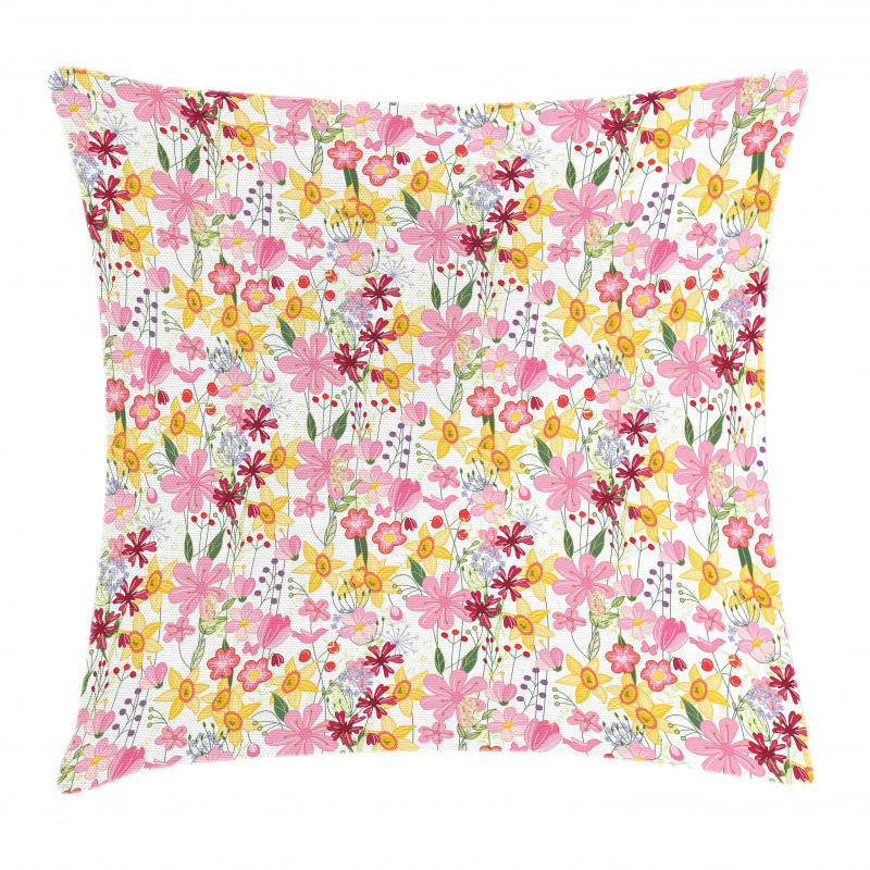 Cartoon Tulips Daffodils Pillow Cover