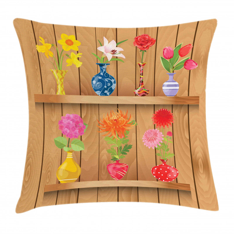 Cartoon Flowers in Vase Pillow Cover