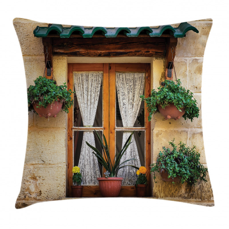Old Window and Flowers Pillow Cover