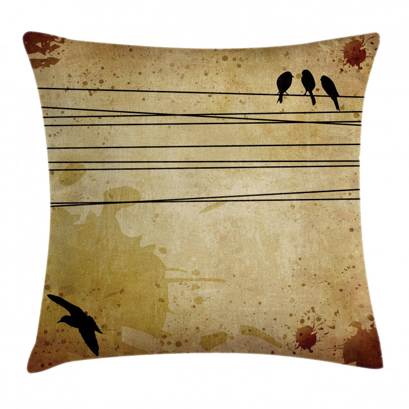 Birds on Cable Grunge Pillow Cover