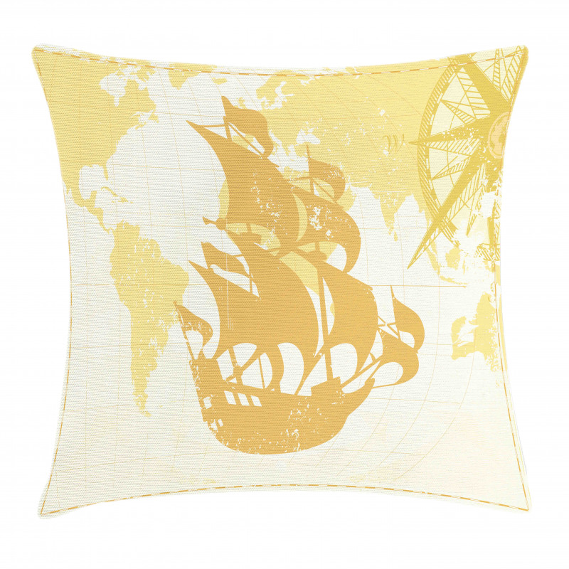 Old World Map Sailboat Pillow Cover