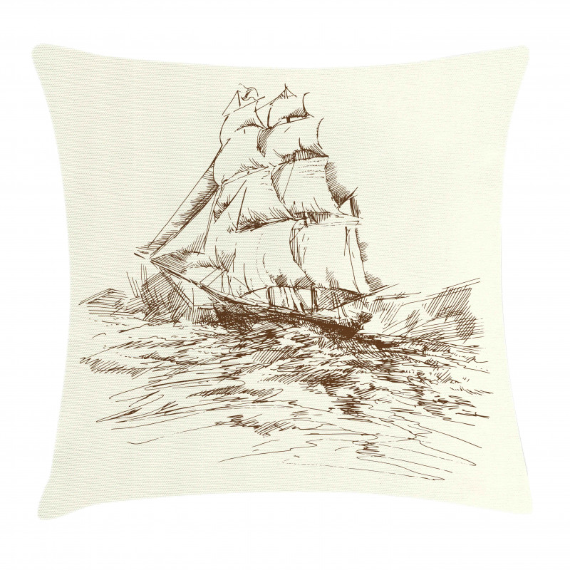 Hand Drawn Ship Pillow Cover
