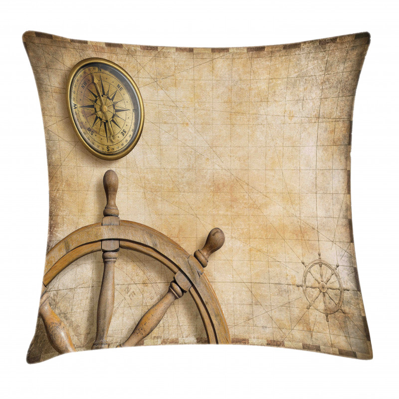 Wooden Wheel Compass Pillow Cover