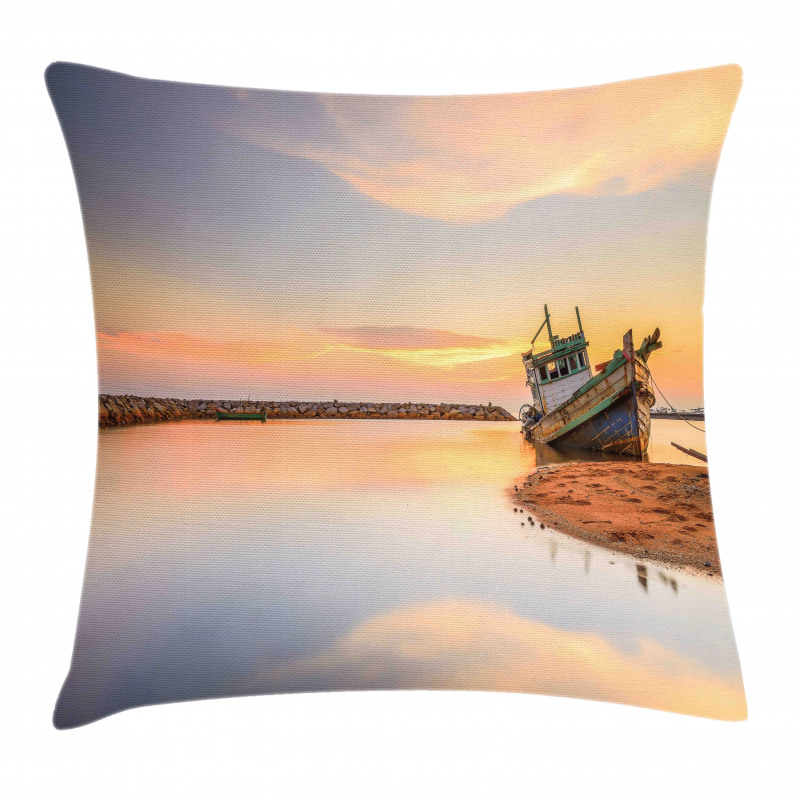 Boat on Beach Dusk Pillow Cover