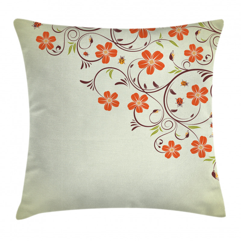 Ladybugs Flowers Spring Pillow Cover