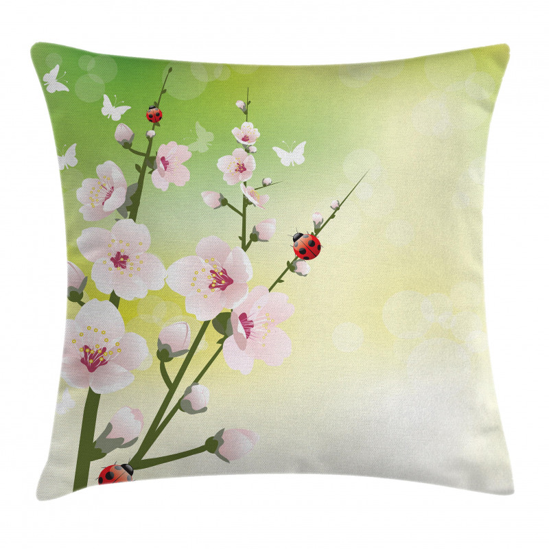 Blossoms Ladybugs Spring Pillow Cover