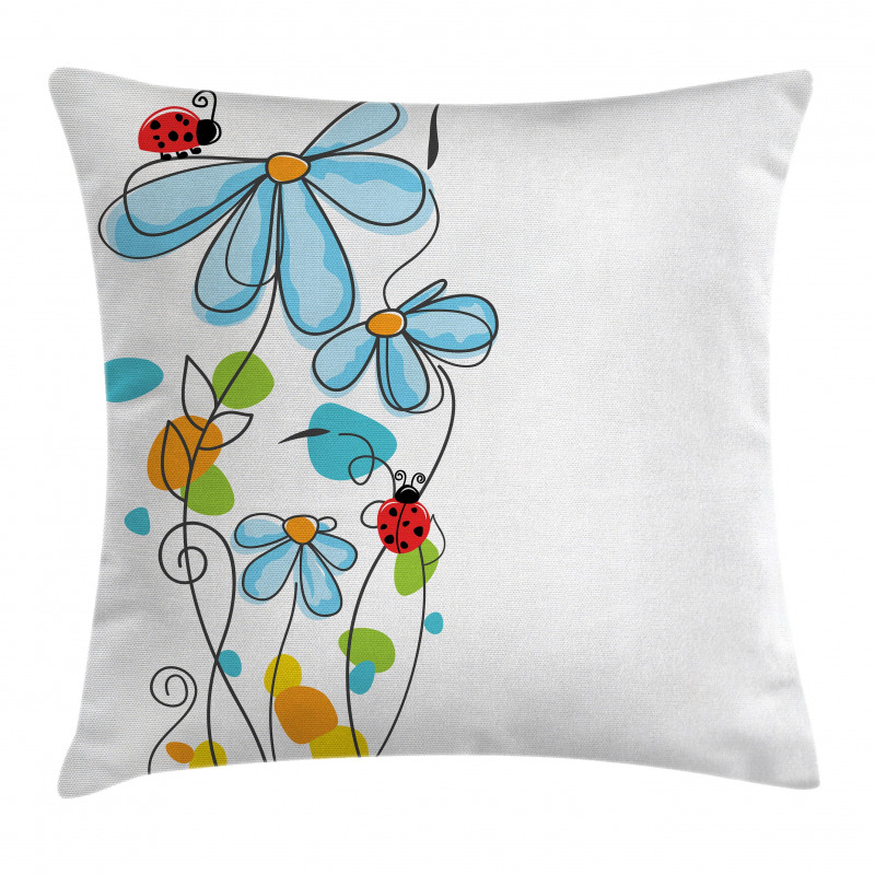 Cartoon Ladybugs Flowers Pillow Cover