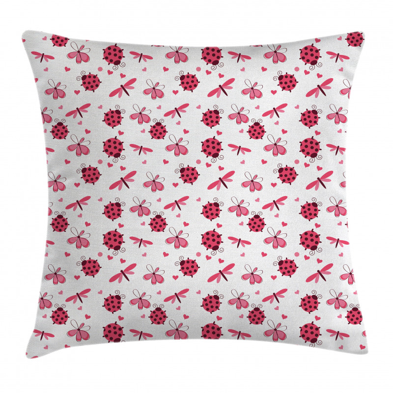 Dragonfly Ladybugs Hearts Pillow Cover