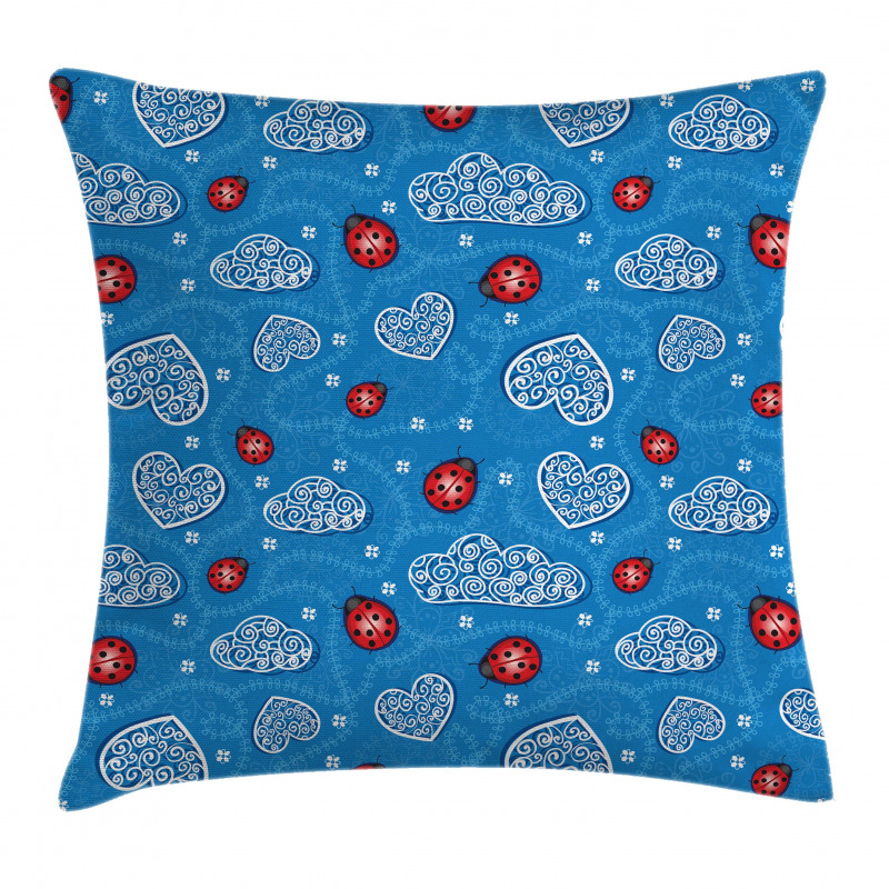 Ladybugs Hearts Clouds Pillow Cover