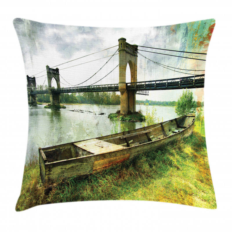 Bridge and Old Boat Pillow Cover