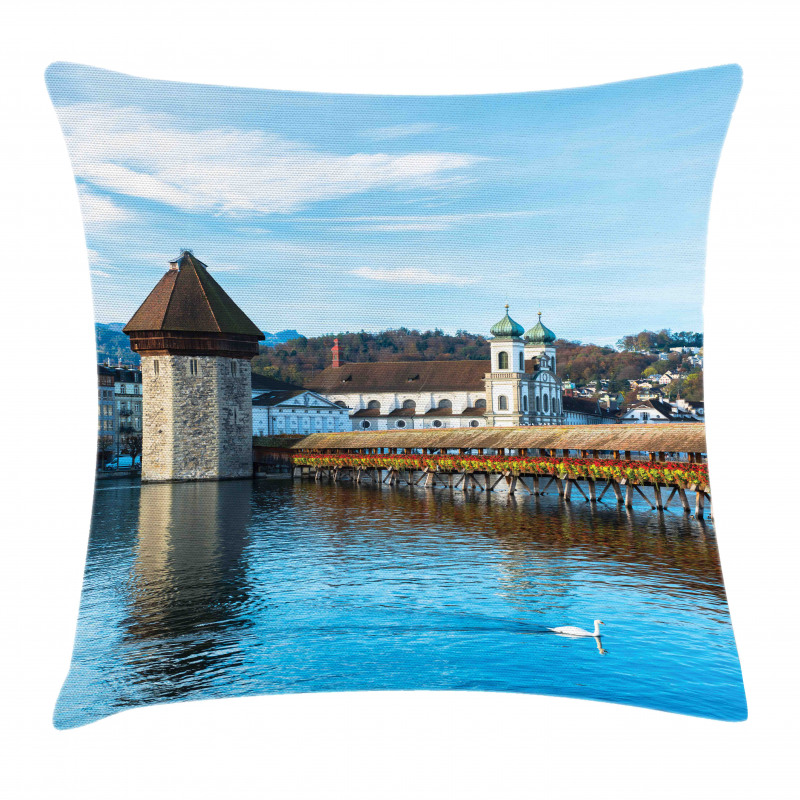 European Town Bridge Pillow Cover