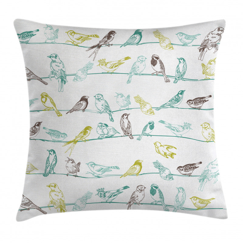 Birds Sitting on Wires Pillow Cover