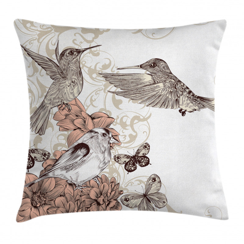 Birds Butterflies Art Pillow Cover