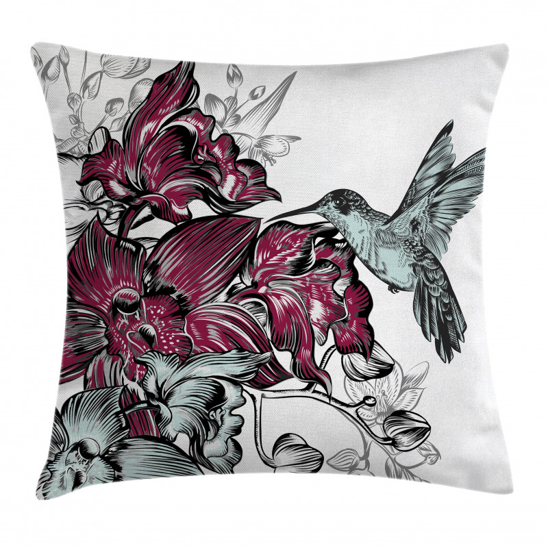 Orchids and Hummingbird Pillow Cover