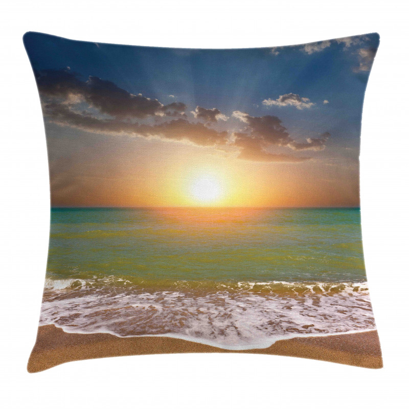 Sandy Beach Waves Sunset Pillow Cover