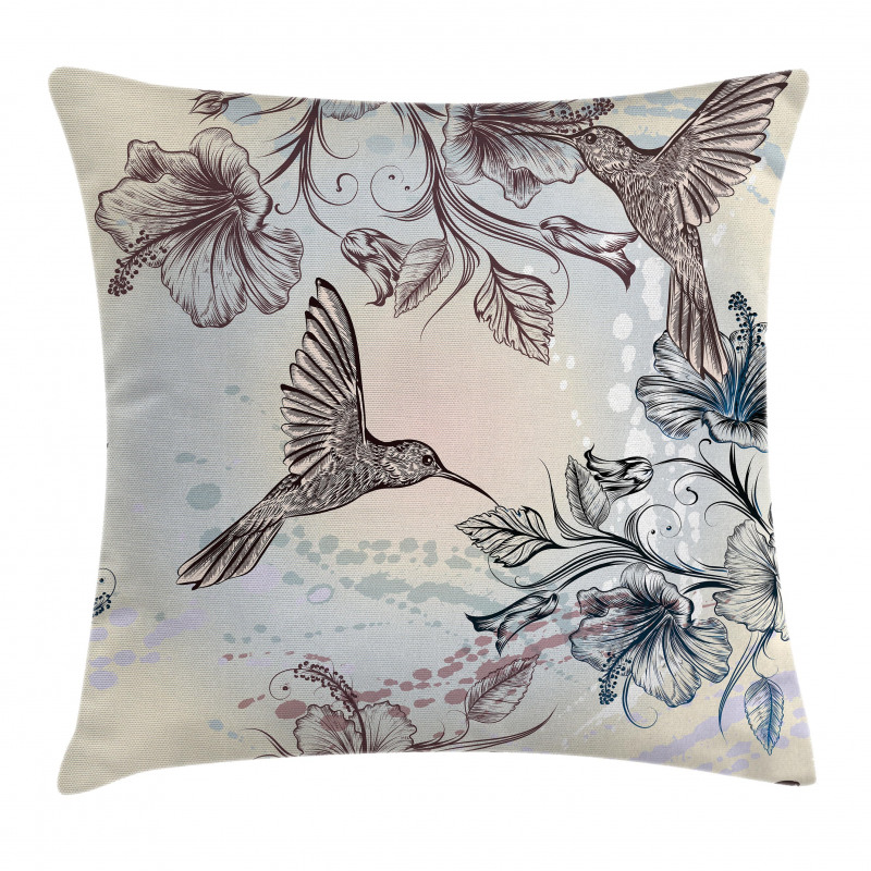 Birds Hibiscus Flowers Pillow Cover