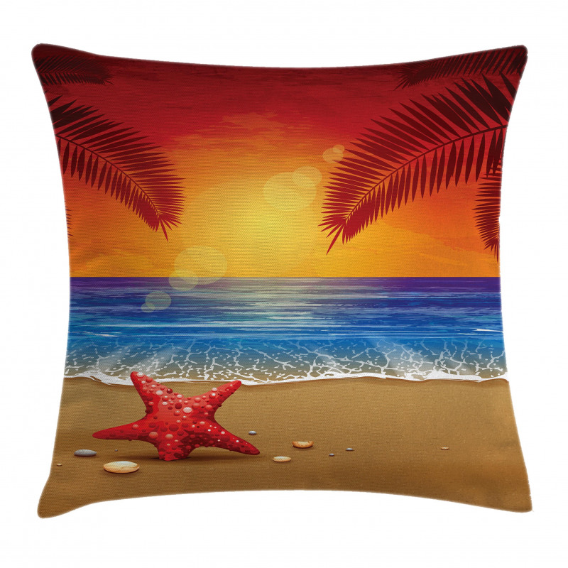 Cartoon Ocean Beach Palm Pillow Cover