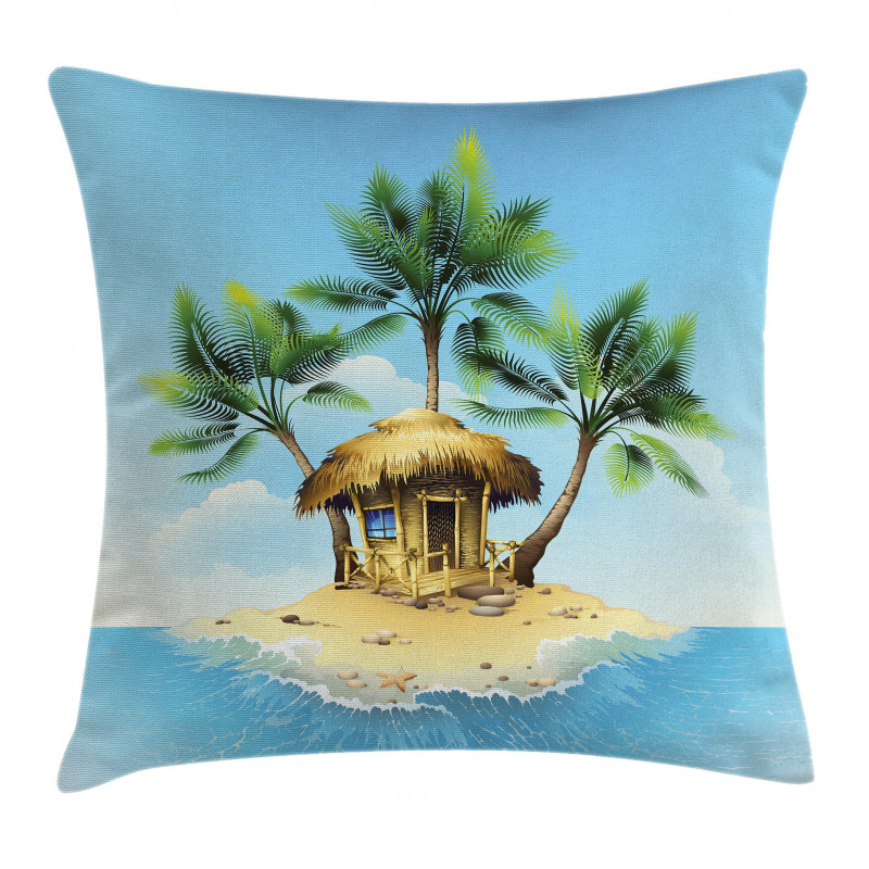 Bungalow with Palm Tree Pillow Cover