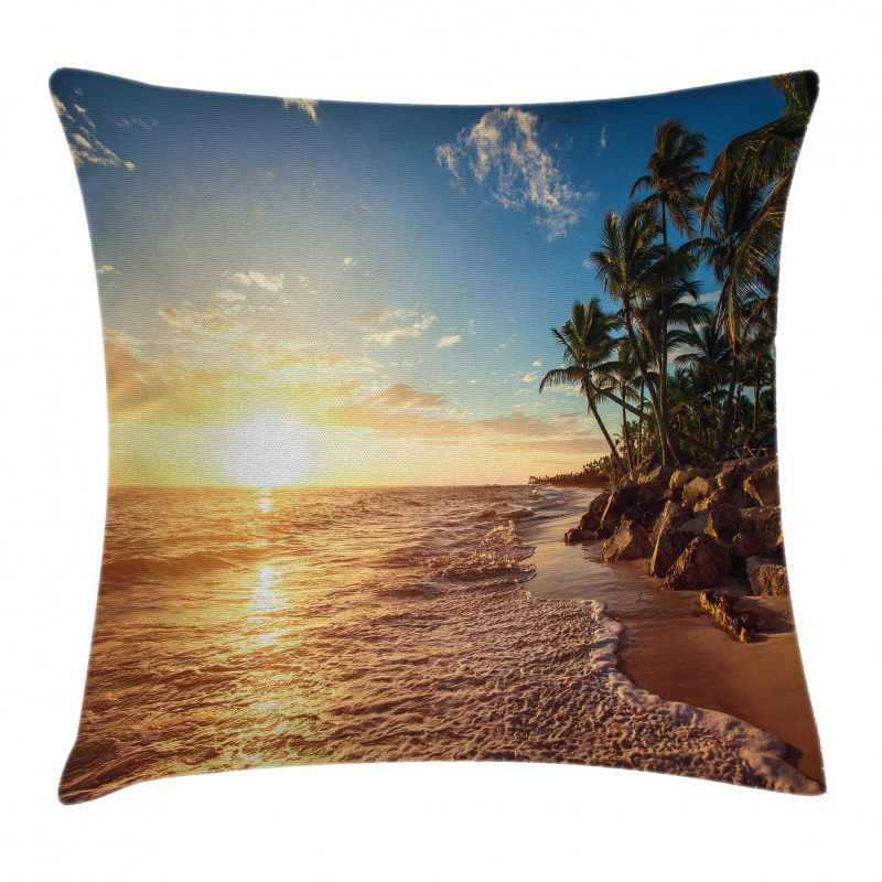Palm Trees on Beach Pillow Cover