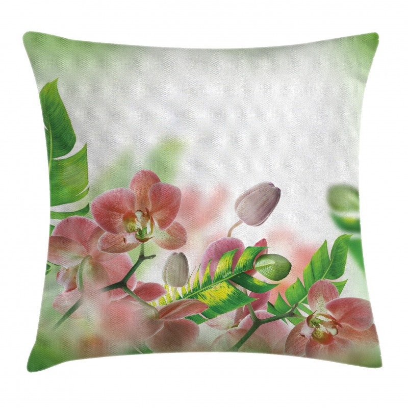Orchids Blossoms Leaves Pillow Cover